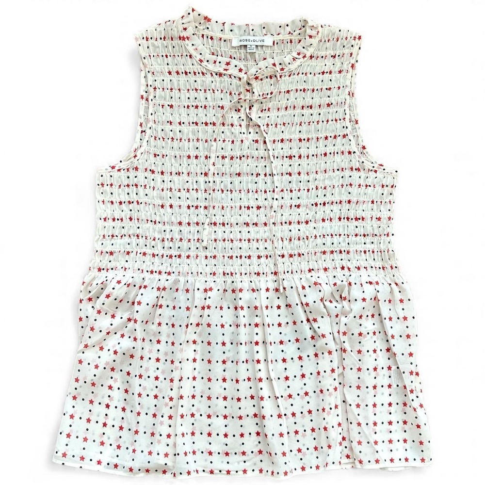 Rose and Olive stars and polka dot tie front sleeveless tank top